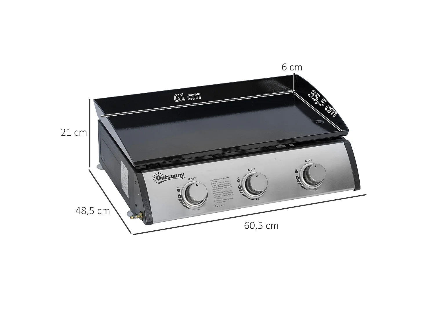 Plancha gaz de table portable réglable - 3 brûleurs 9 kW - barbecue gaz camping - plaque de cuisson, réceptacle graisse - acier noir métal