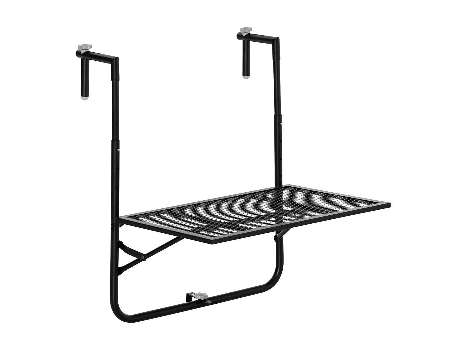 Table suspendue de balcon pliable dim. plateau 60L x 40l cm hauteur réglable 57-72H cm métal époxy noir