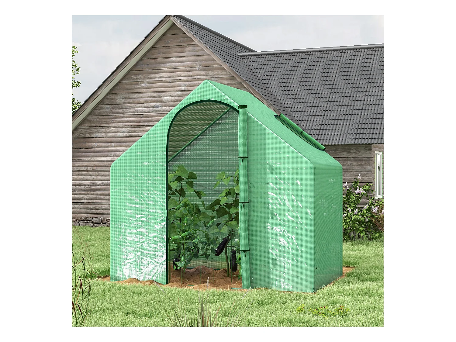 Serre de jardin balcon terrasse serre pour tomates 1,8L x 1l x 1,68H m acier PE imperméable transparent vert