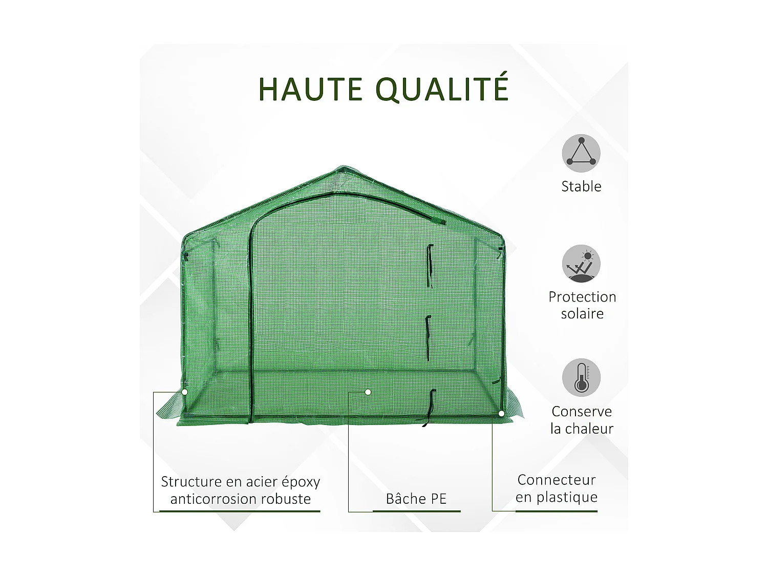 Serre de jardin balcon terrasse serre pour tomates 1,8L x 1l x 1,68H m acier PE imperméable transparent vert