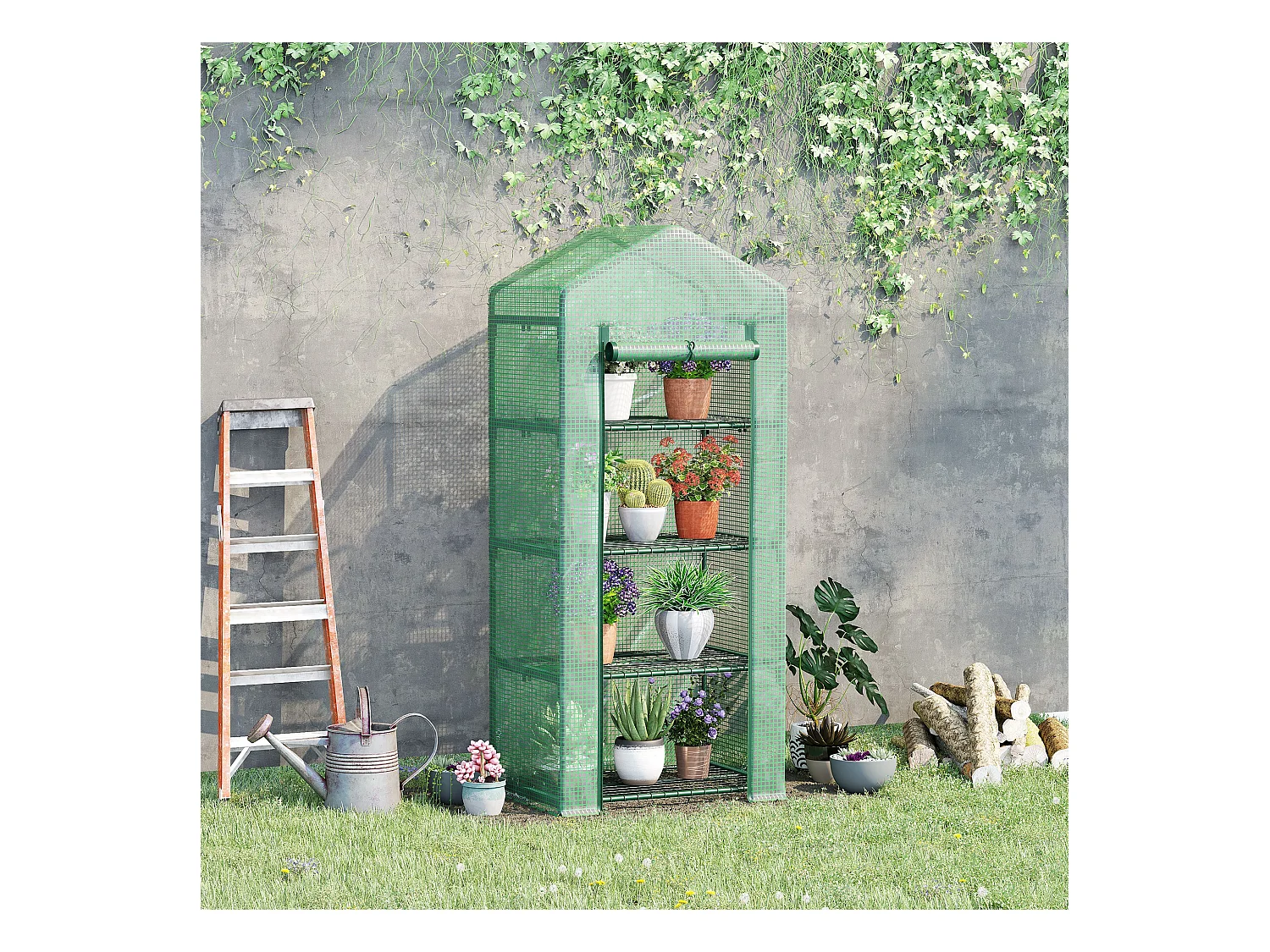 Serre de jardin balcon étagère serre 4 niveaux 0,7L x 0,5l x 1,6H m acier galvanisé bâche amovible PE haute densité vert