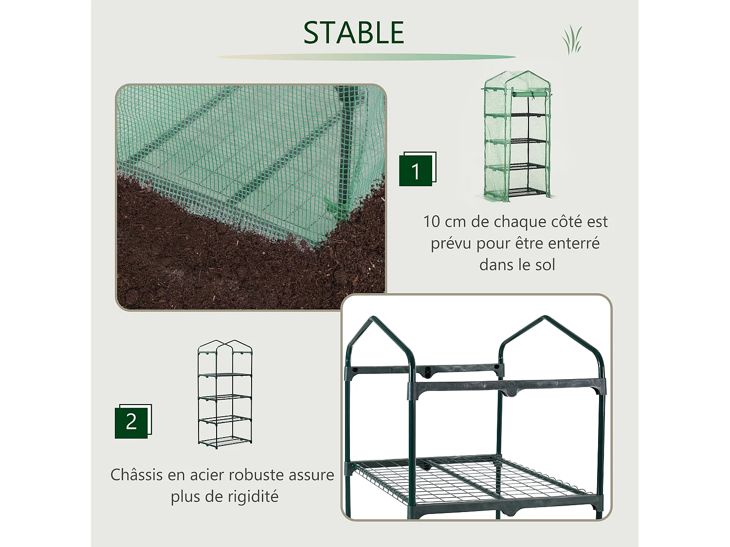 Serre de jardin balcon étagère serre 4 niveaux 0,7L x 0,5l x 1,6H m acier galvanisé bâche amovible PE haute densité vert