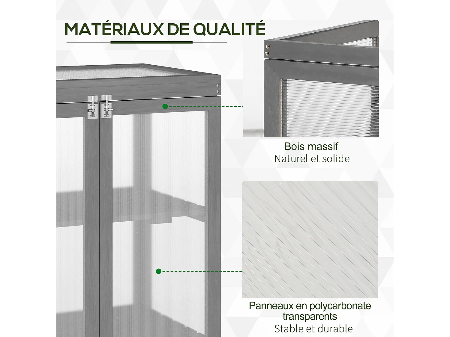 Mini serre de jardin 3 niveaux dim. 76L x 47l x 110H cm double porte toit ouvrant bois sapin lasuré gris polycarbonate
