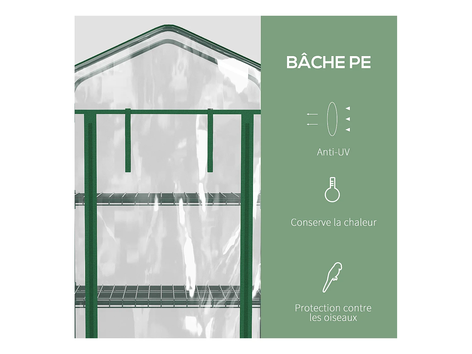 Serre de jardin balcon sur roulettes 4 étagères dim. 0,69L x 0,5l x 1,65H m acier thermolaqué bâche PVC porte zippée transparente