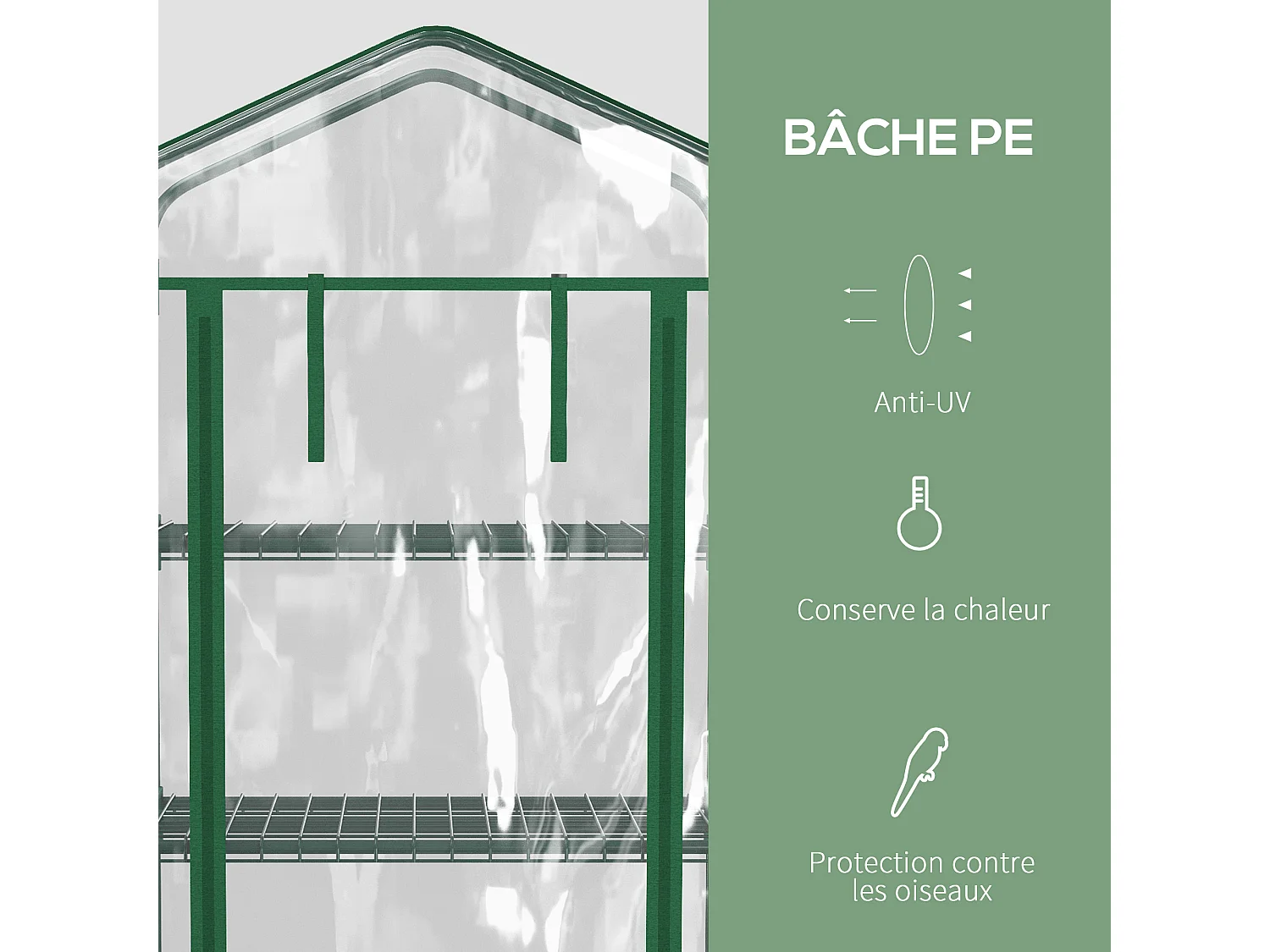 Serre de jardin balcon sur roulettes 4 étagères dim. 0,69L x 0,5l x 1,65H m acier thermolaqué bâche PVC porte zippée transparente