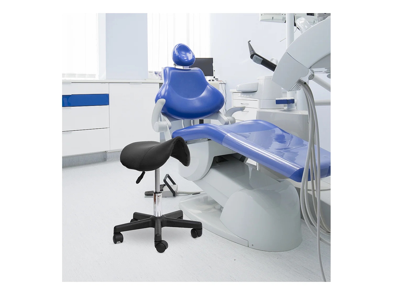 HOMCOM Tabouret de massage tabouret selle ergonomique pivotant 360° hauteur réglable revêtement synthétique noir