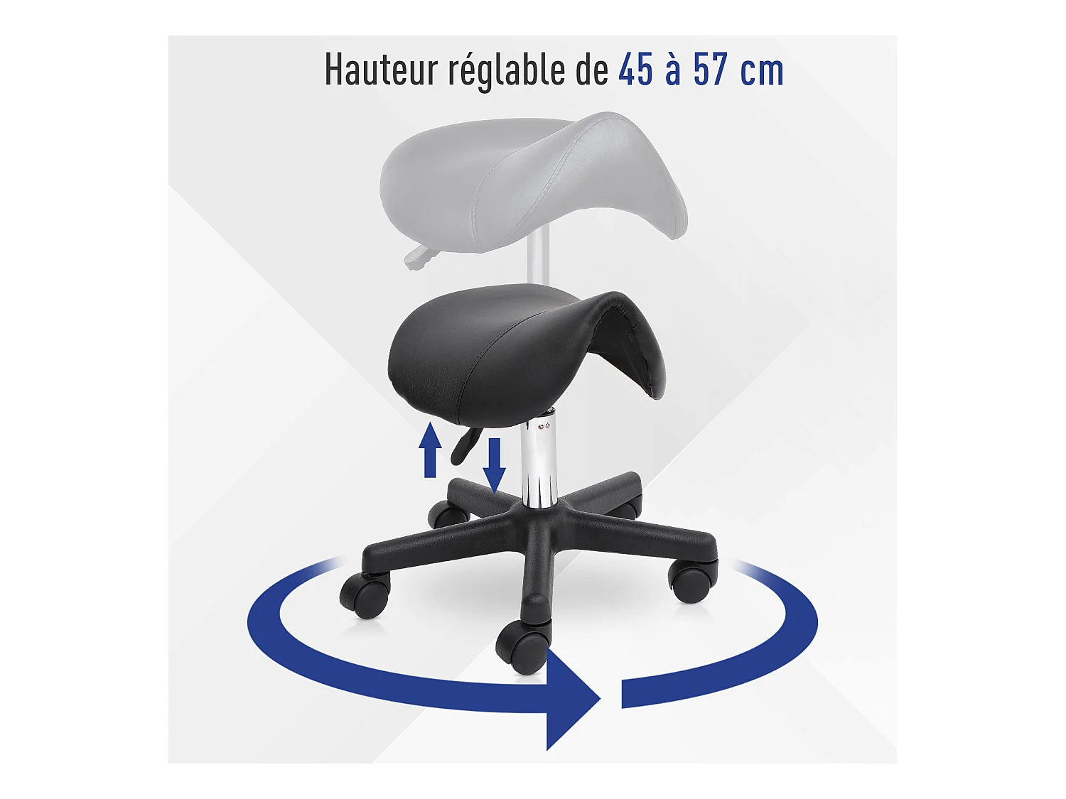 HOMCOM Tabouret de massage tabouret selle ergonomique pivotant 360° hauteur réglable revêtement synthétique noir