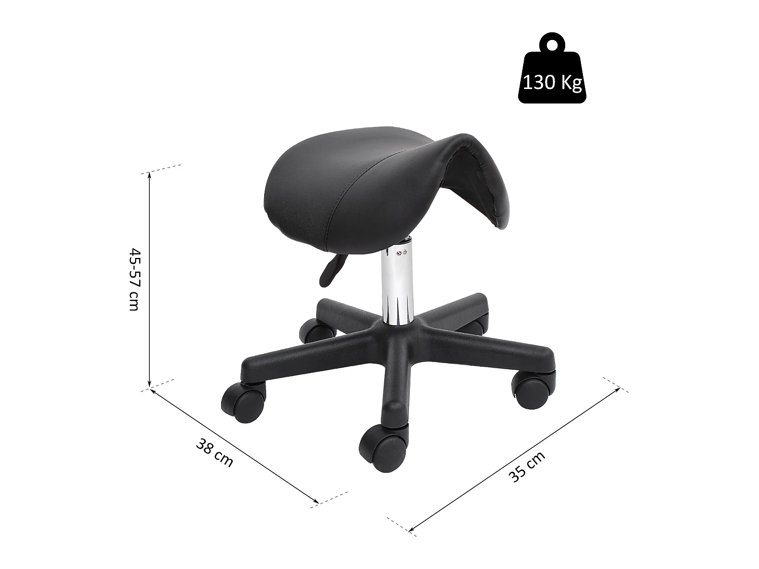 HOMCOM Tabouret de massage tabouret selle ergonomique pivotant 360° hauteur réglable revêtement synthétique noir