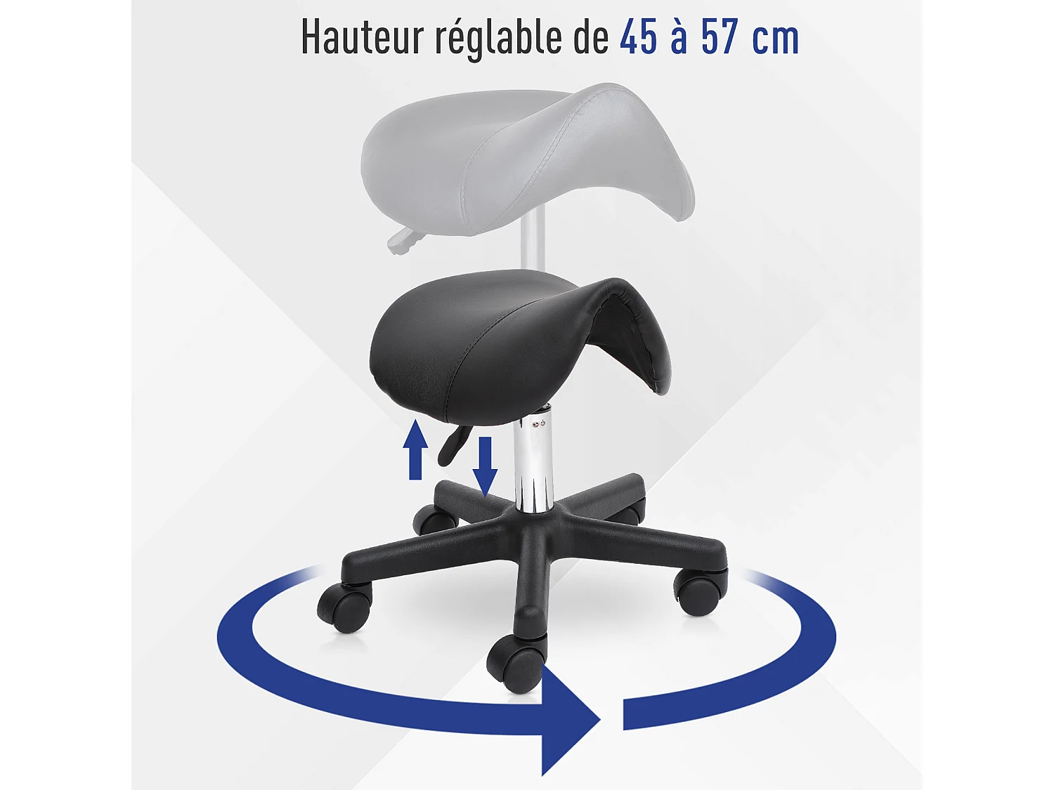 HOMCOM Tabouret de massage tabouret selle ergonomique pivotant 360° hauteur réglable revêtement synthétique noir