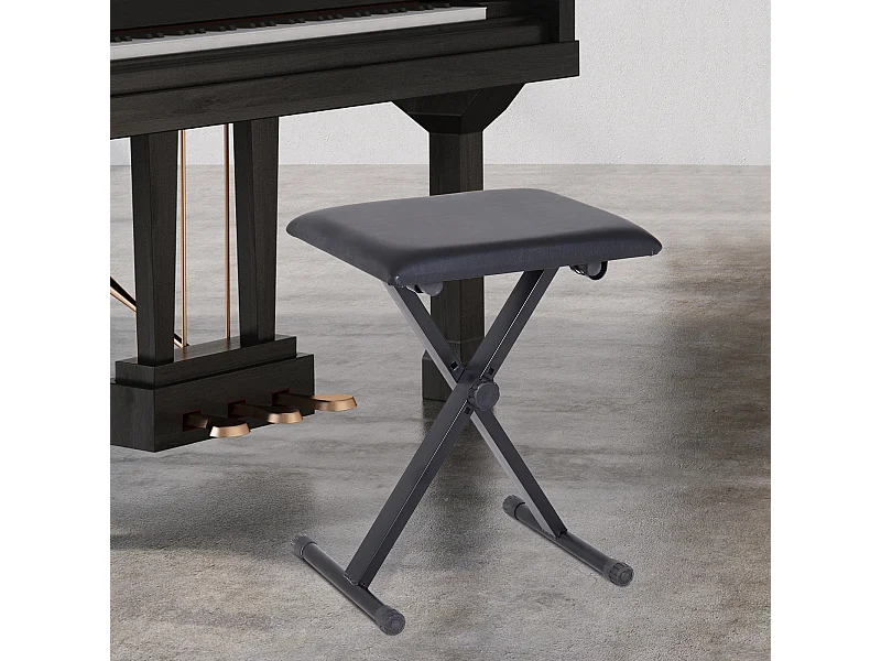 HOMCOM Tabouret banquette réglable pliable pour piano et clavier acier revêtement synthétique noir