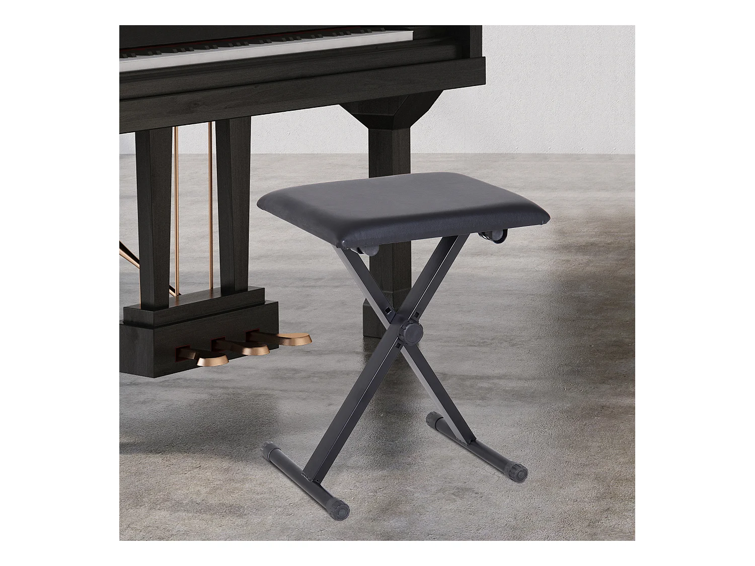 HOMCOM Tabouret banquette réglable pliable pour piano et clavier acier revêtement synthétique noir