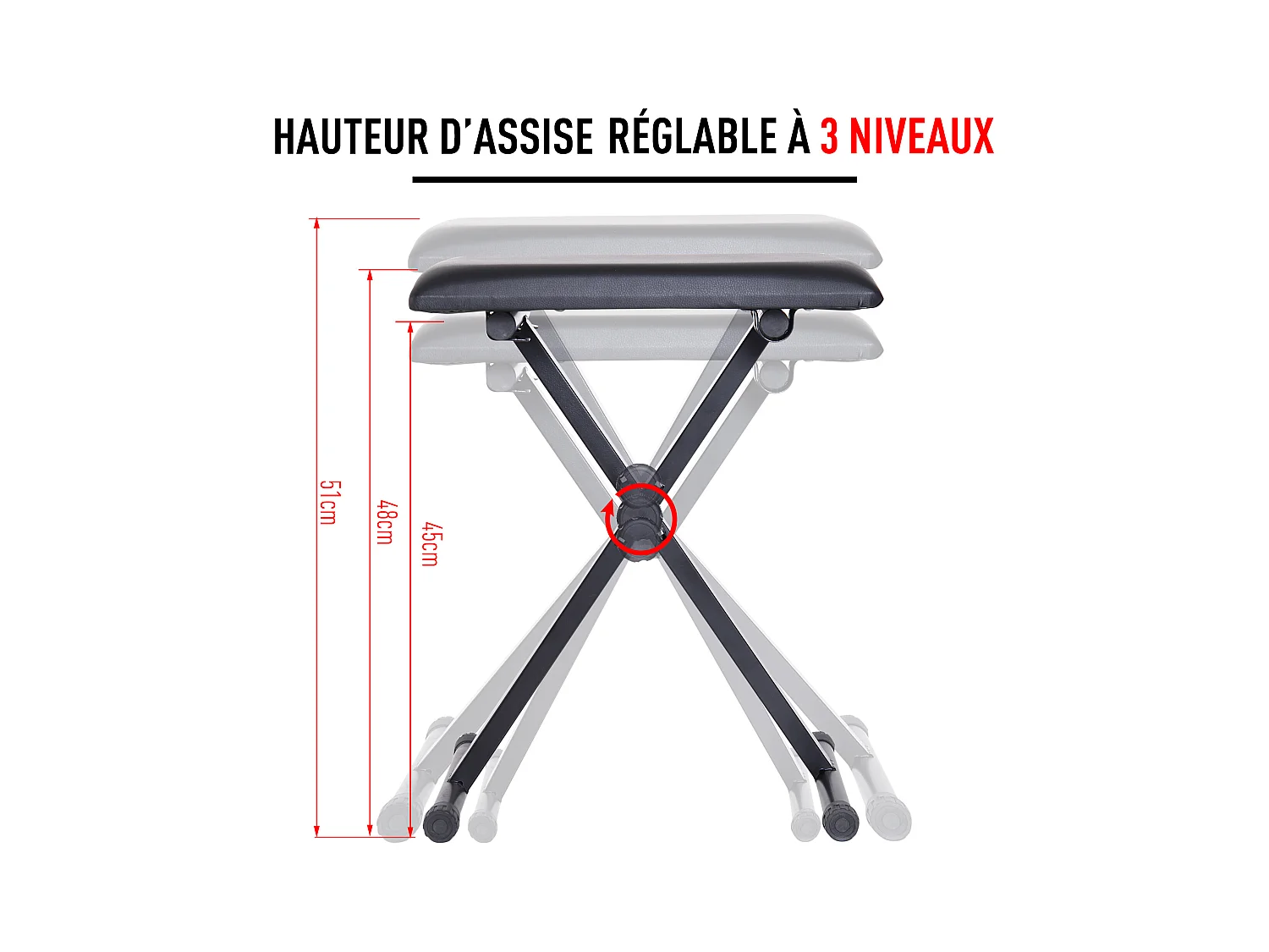 HOMCOM Tabouret banquette réglable pliable pour piano et clavier acier revêtement synthétique noir