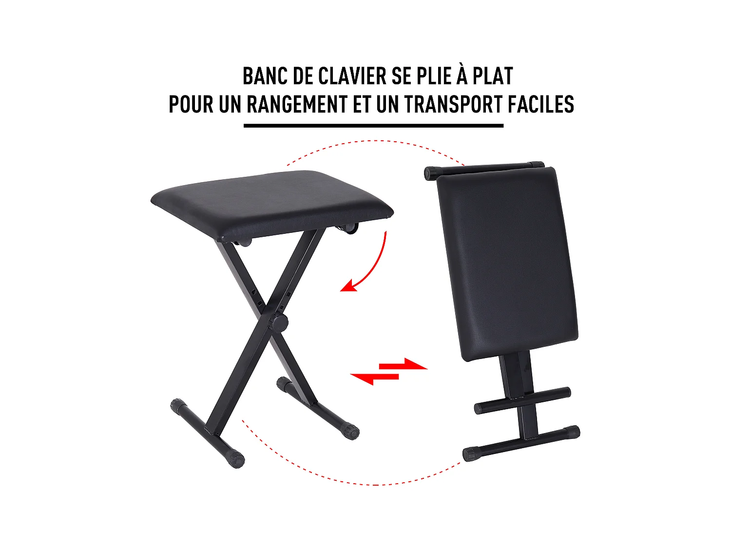 HOMCOM Tabouret banquette réglable pliable pour piano et clavier acier revêtement synthétique noir