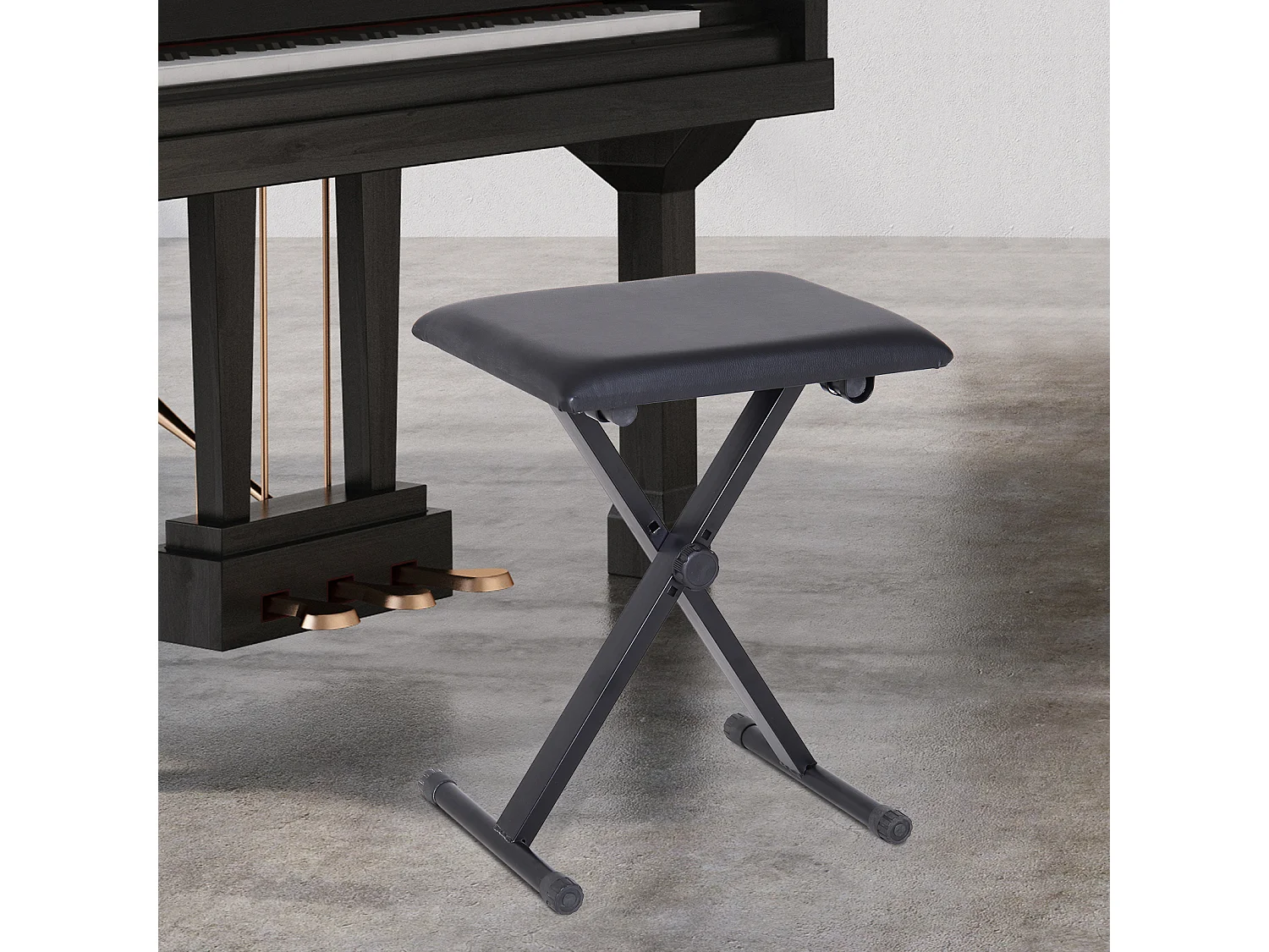 HOMCOM Tabouret banquette réglable pliable pour piano et clavier acier revêtement synthétique noir