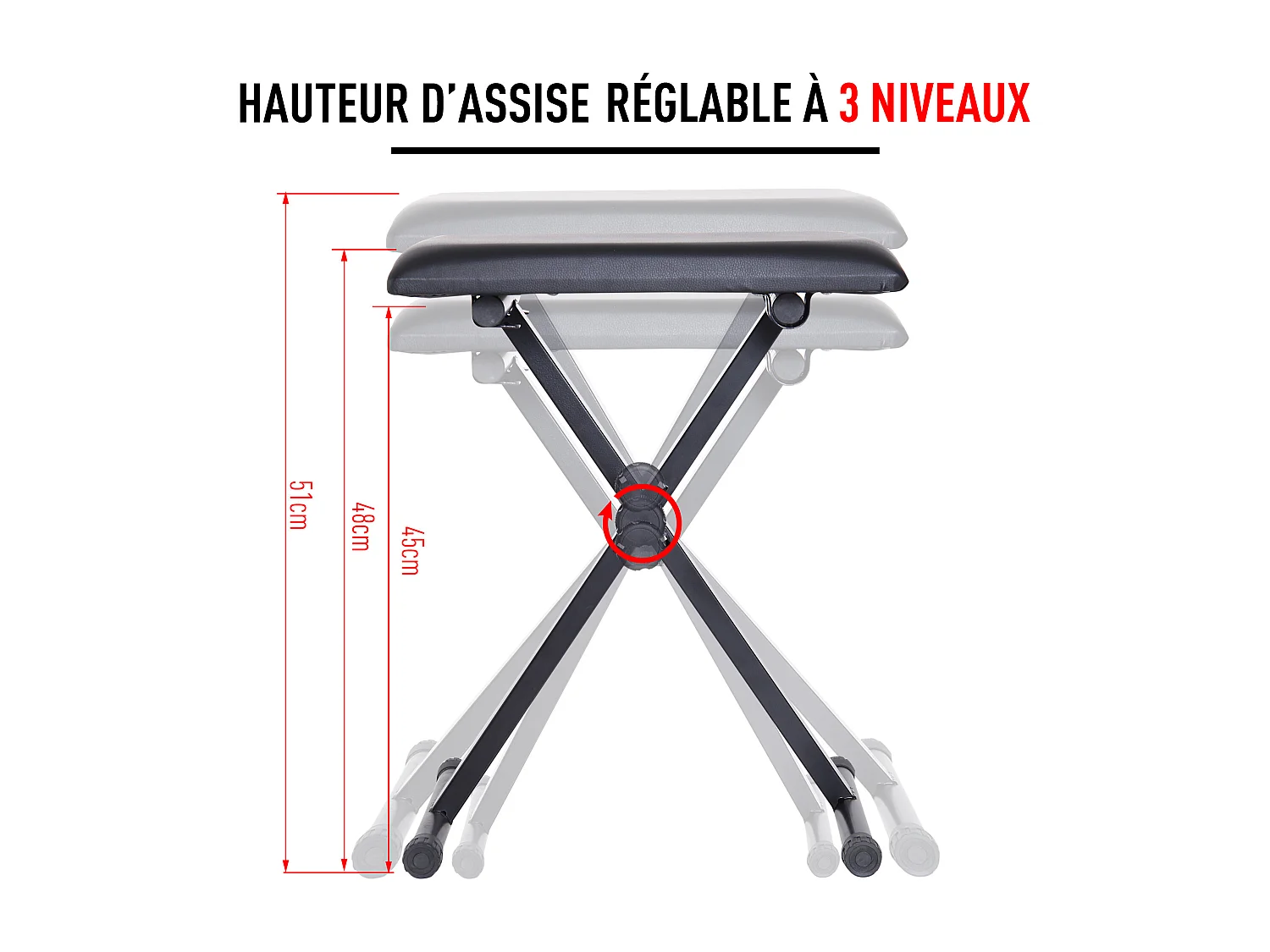 HOMCOM Tabouret banquette réglable pliable pour piano et clavier acier revêtement synthétique noir