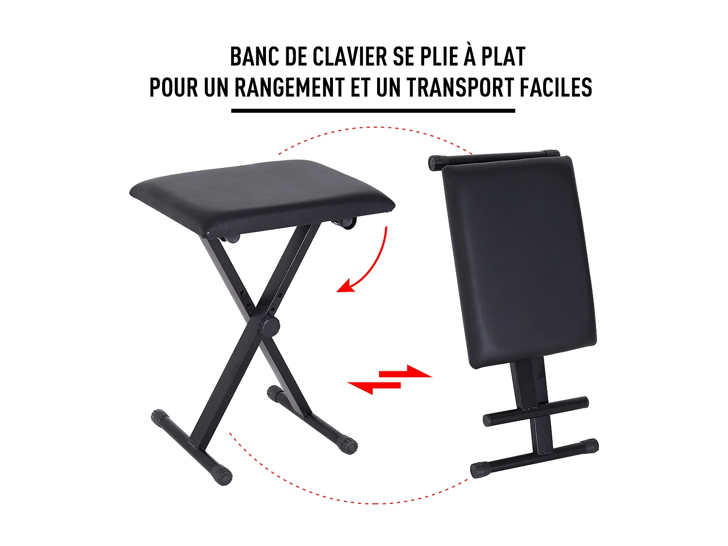 HOMCOM Tabouret banquette réglable pliable pour piano et clavier acier revêtement synthétique noir