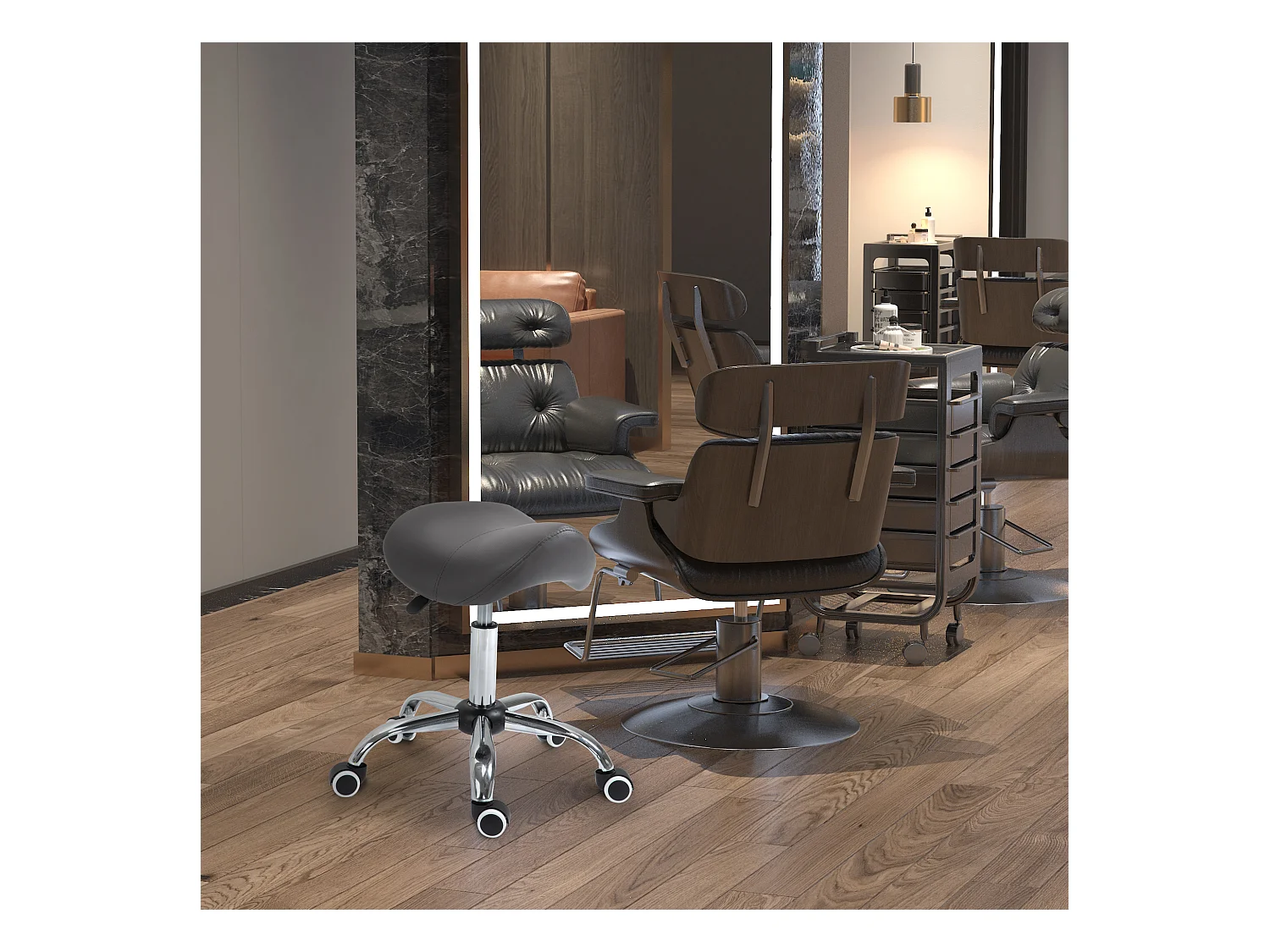 Tabouret de massage tabouret selle ergonomique pivotant 360° hauteur réglable revêtement synthétique gris chromé