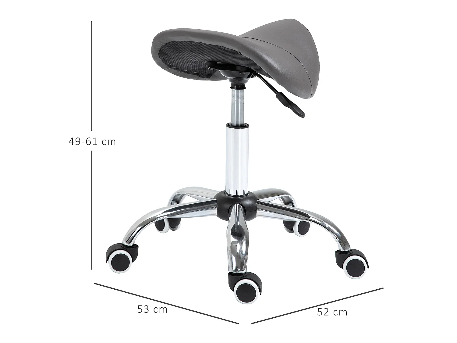 Tabouret de massage tabouret selle ergonomique pivotant 360° hauteur réglable revêtement synthétique gris chromé