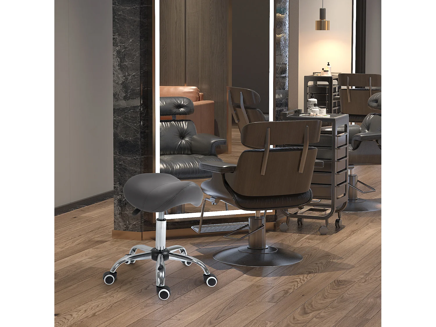 Tabouret de massage tabouret selle ergonomique pivotant 360° hauteur réglable revêtement synthétique gris chromé