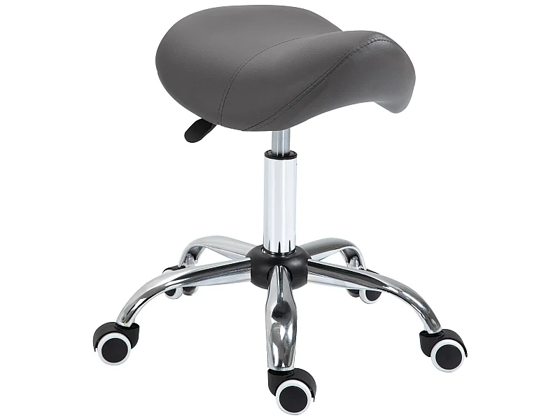 Tabouret de massage tabouret selle ergonomique pivotant 360° hauteur réglable revêtement synthétique gris chromé