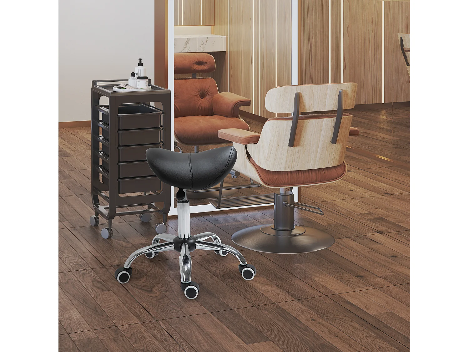 Tabouret de massage tabouret selle ergonomique pivotant 360° hauteur réglable revêtement synthétique noir chromé