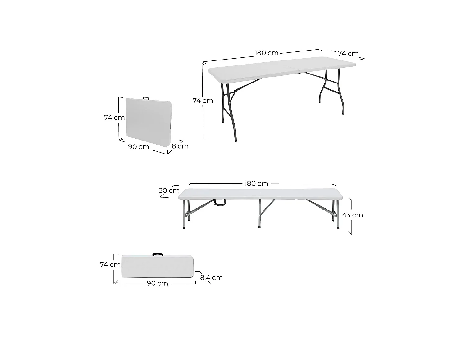 Set tavolo pieghevole con 2 panche 180cm Catering 7house