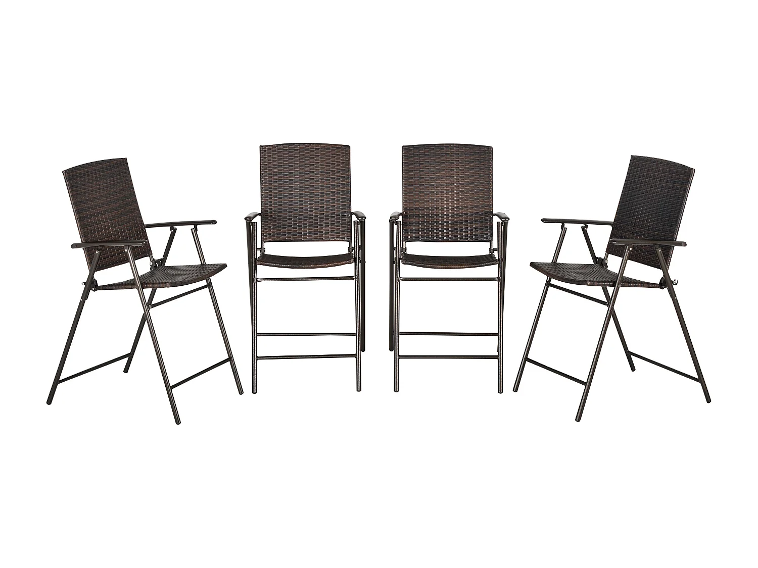 Tabourets de bar pliable style colonial - lot de 4 tabourets de bar - repose-pied + accoudoirs - métal époxy résine tressée chocolat