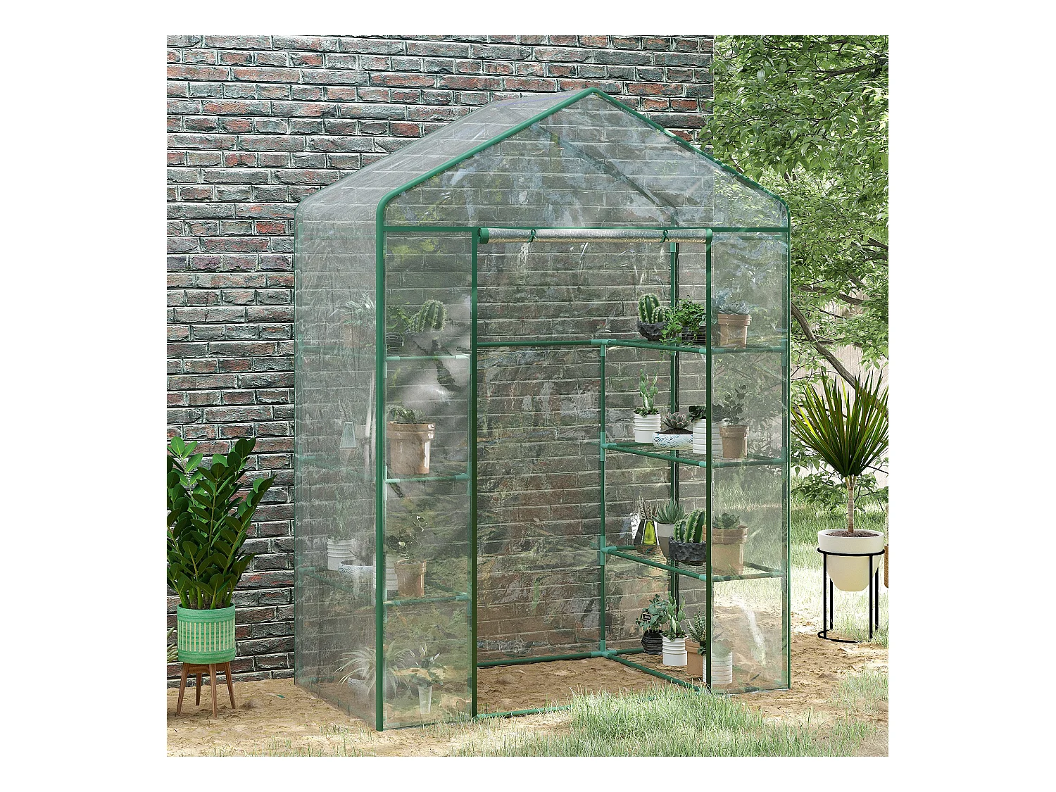 Serre de jardin balcon terrasse 8 étagères dim. 143L x 73l x 195H cm acier PVC imperméable anti-UV transparent vert
