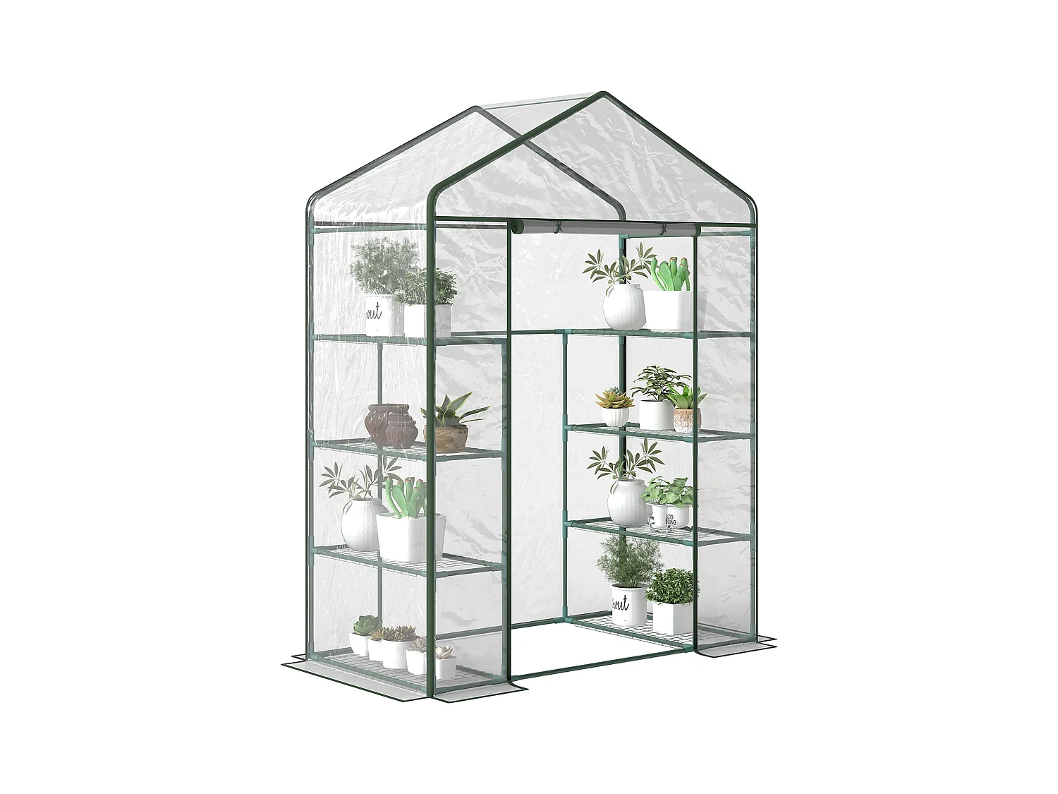 Serre de jardin balcon terrasse 8 étagères dim. 143L x 73l x 195H cm acier PVC imperméable anti-UV transparent vert