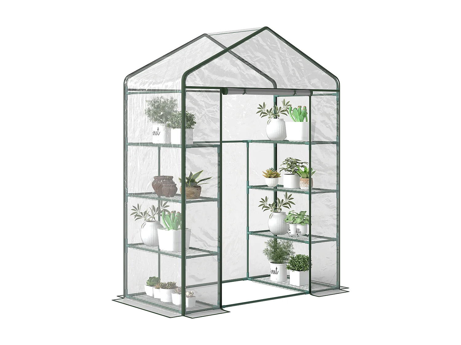 Serre de jardin balcon terrasse 8 étagères dim. 143L x 73l x 195H cm acier PVC imperméable anti-UV transparent vert