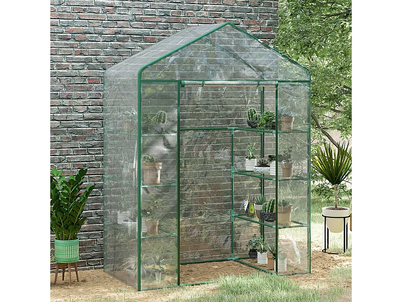 Serre de jardin balcon terrasse 8 étagères dim. 143L x 73l x 195H cm acier PVC imperméable anti-UV transparent vert