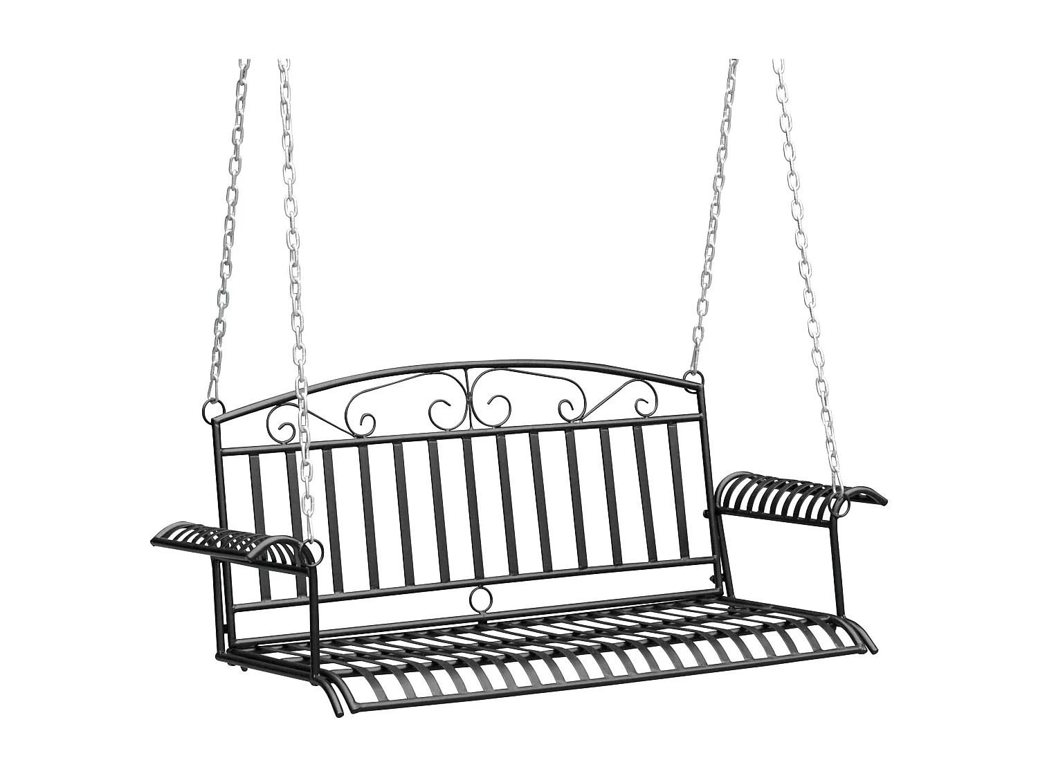 Banc suspendu 2 places balancelle de jardin en métal dim. 137L x 58l x 52H cm noir