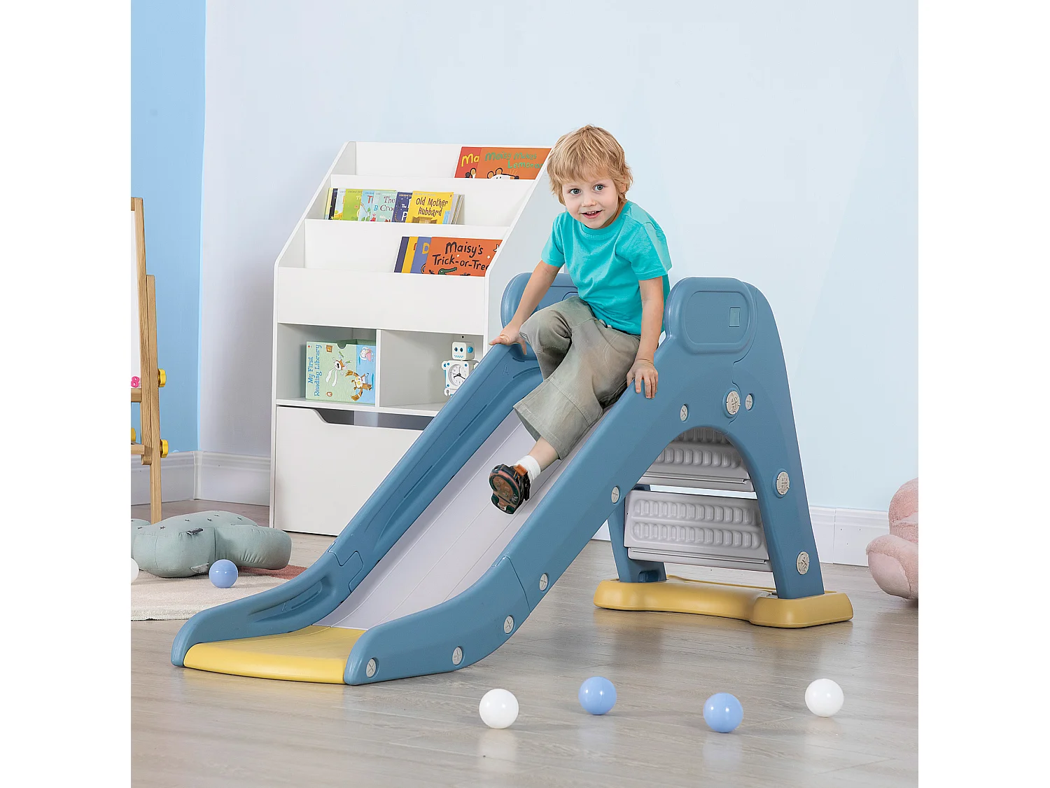 Toboggan pour enfants intérieur extérieur avec marches antidérapantes - HDPE - dim.145L x 45l x 63H cm