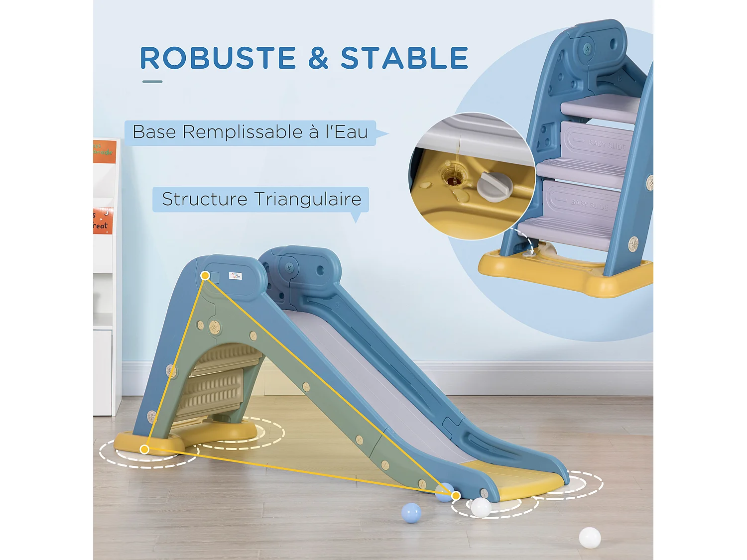 Toboggan pour enfants intérieur extérieur avec marches antidérapantes - HDPE - dim.145L x 45l x 63H cm