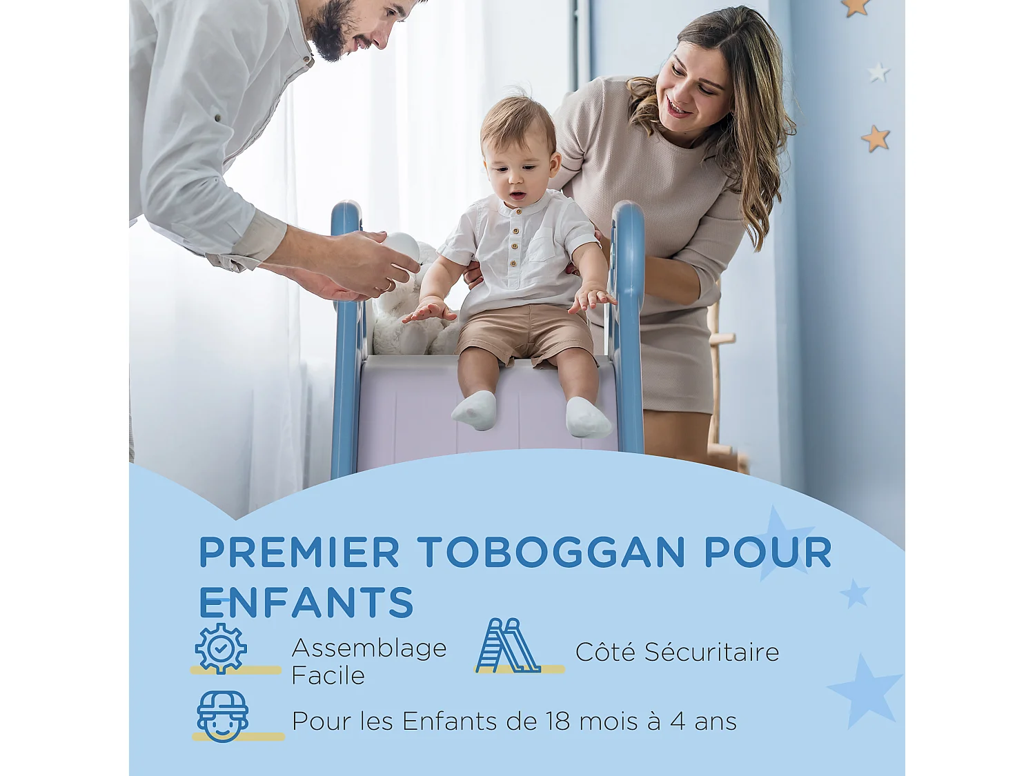 Toboggan pour enfants intérieur extérieur avec marches antidérapantes - HDPE - dim.145L x 45l x 63H cm