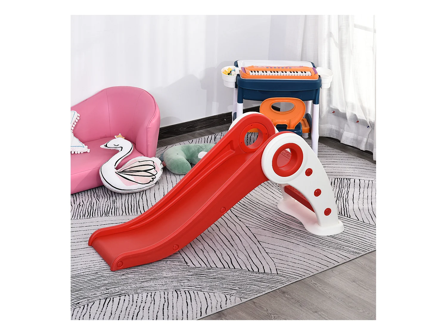 Toboggan enfant pliable 3 à 6 ans usage intérieur extérieur dim. 120L x 50l x 56H cm HDPE rouge