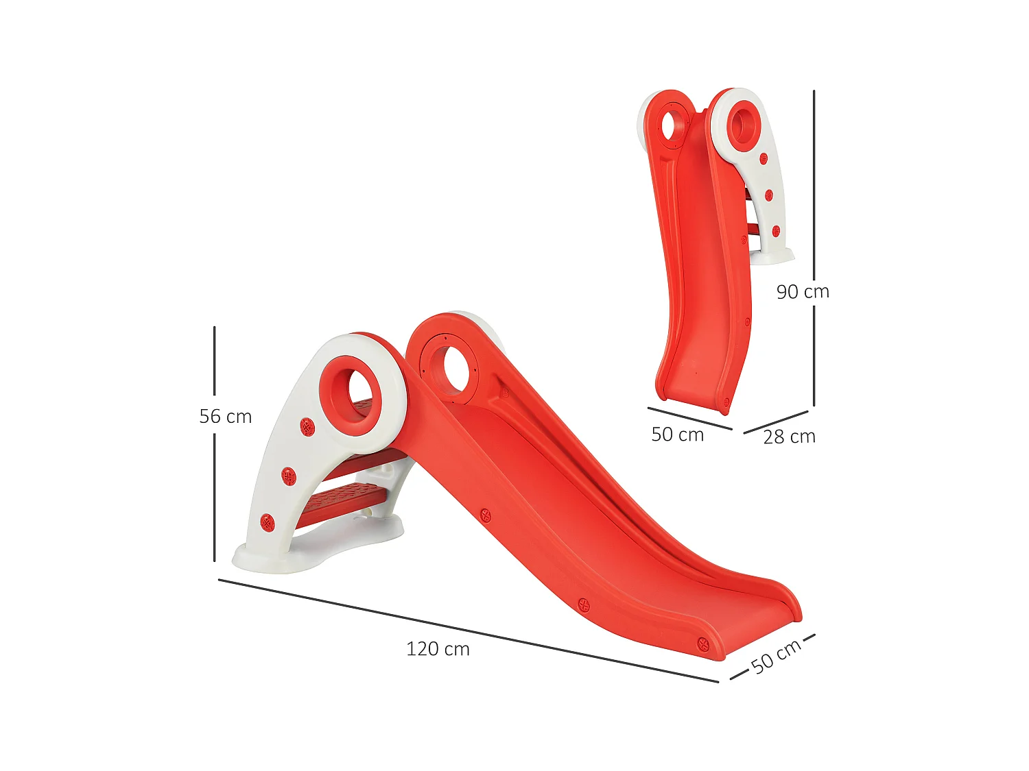 Toboggan enfant pliable 3 à 6 ans usage intérieur extérieur dim. 120L x 50l x 56H cm HDPE rouge