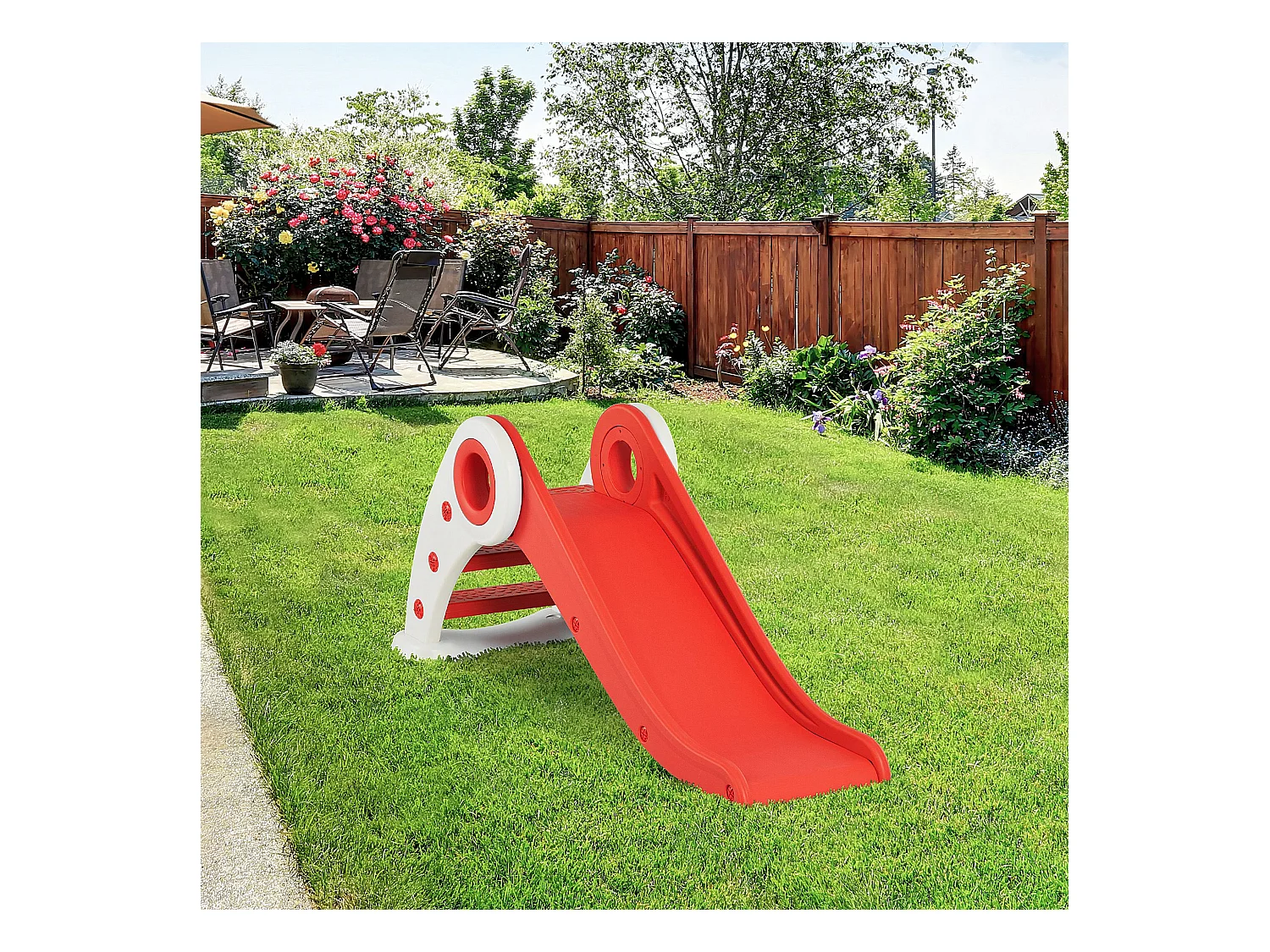 Toboggan enfant pliable 3 à 6 ans usage intérieur extérieur dim. 120L x 50l x 56H cm HDPE rouge