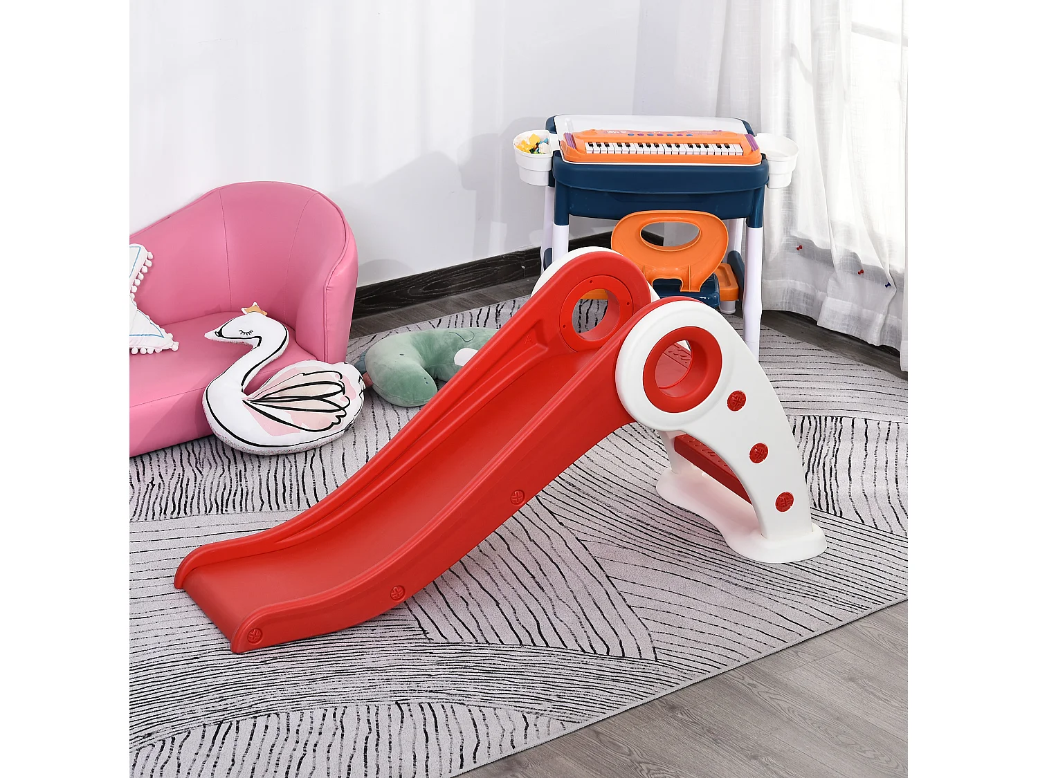 Toboggan enfant pliable 3 à 6 ans usage intérieur extérieur dim. 120L x 50l x 56H cm HDPE rouge