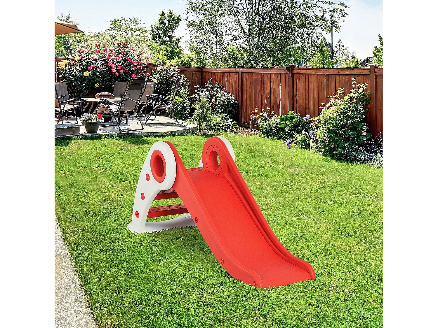 Toboggan enfant pliable 3 à 6 ans usage intérieur extérieur dim. 120L x 50l x 56H cm HDPE rouge