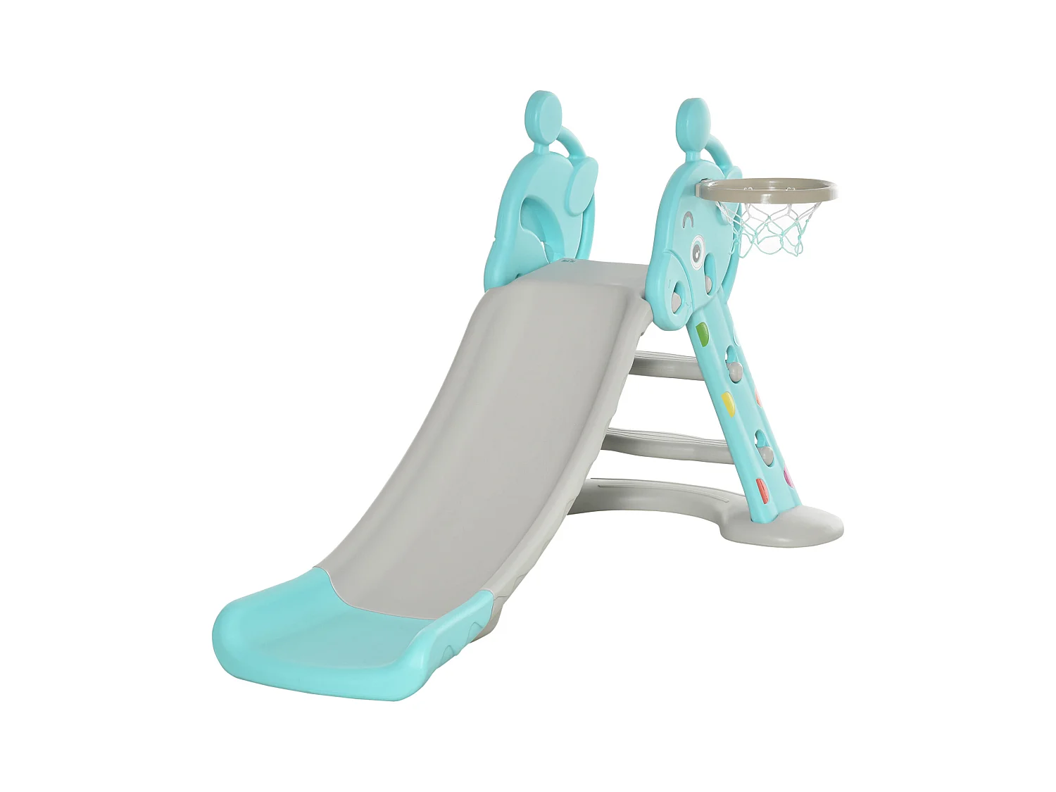 Toboggan enfant avec panier de basket-ball usage intérieur et extérieur dim. 140 x 87 x 75 cm bleu et gris