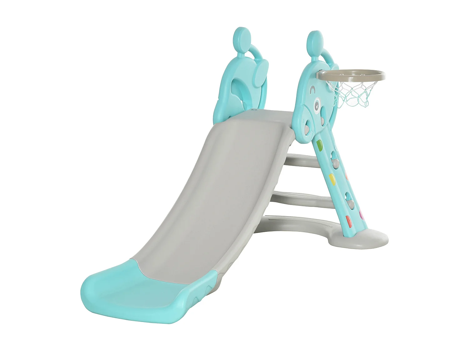 Toboggan enfant avec panier de basket-ball usage intérieur et extérieur dim. 140 x 87 x 75 cm bleu et gris