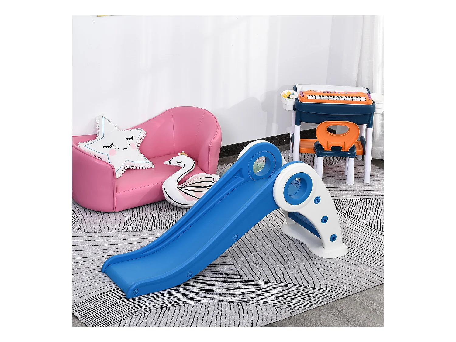 Toboggan enfant pliable 3 à 6 ans usage intérieur extérieur dim. 120L x 50l x 56H cm HDPE bleu