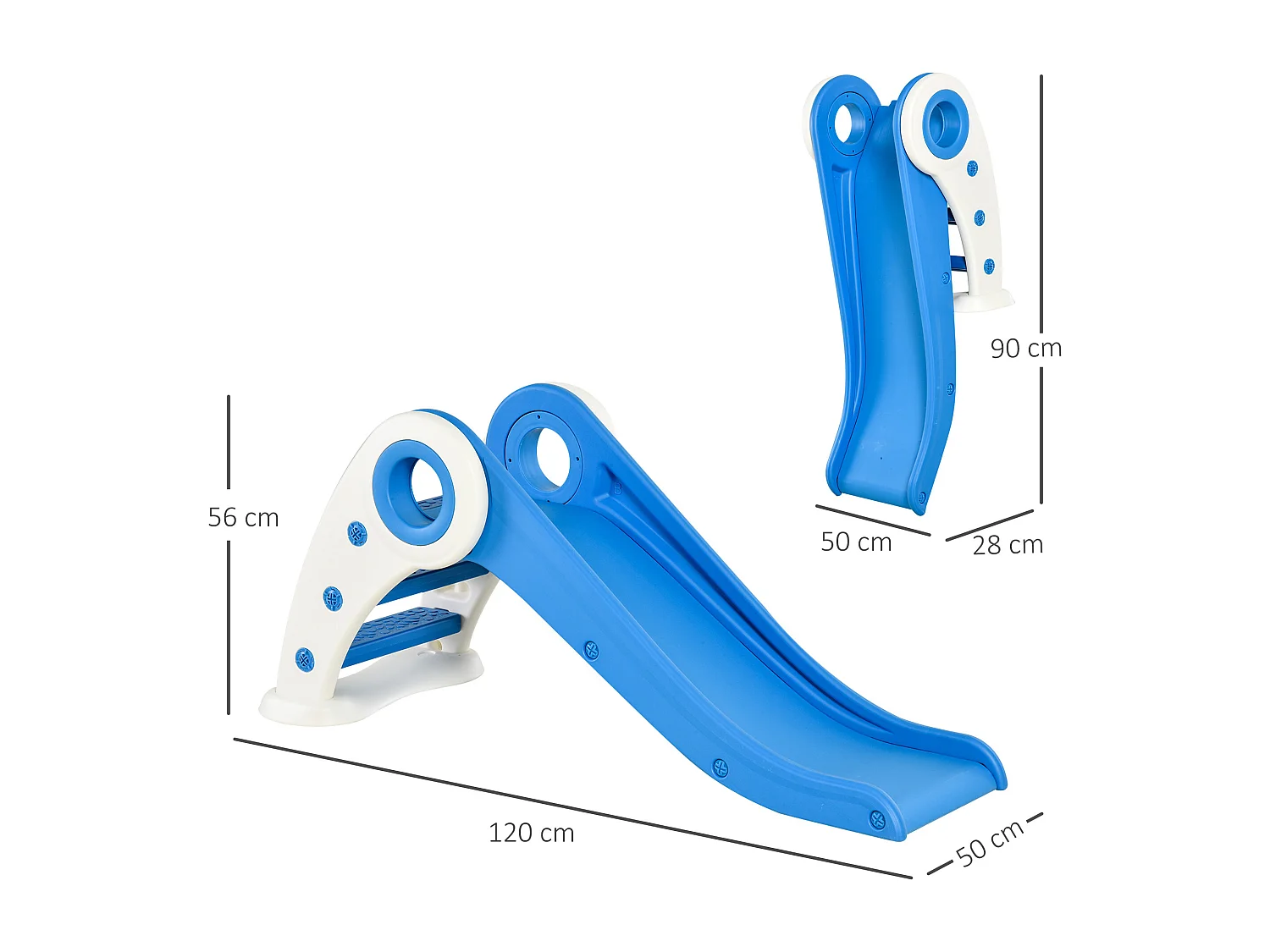 Toboggan enfant pliable 3 à 6 ans usage intérieur extérieur dim. 120L x 50l x 56H cm HDPE bleu