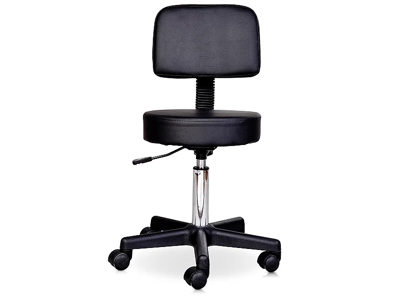 Tabouret massage à roulettes réglable en hauteur pivotant avec dossier ergonomique noir