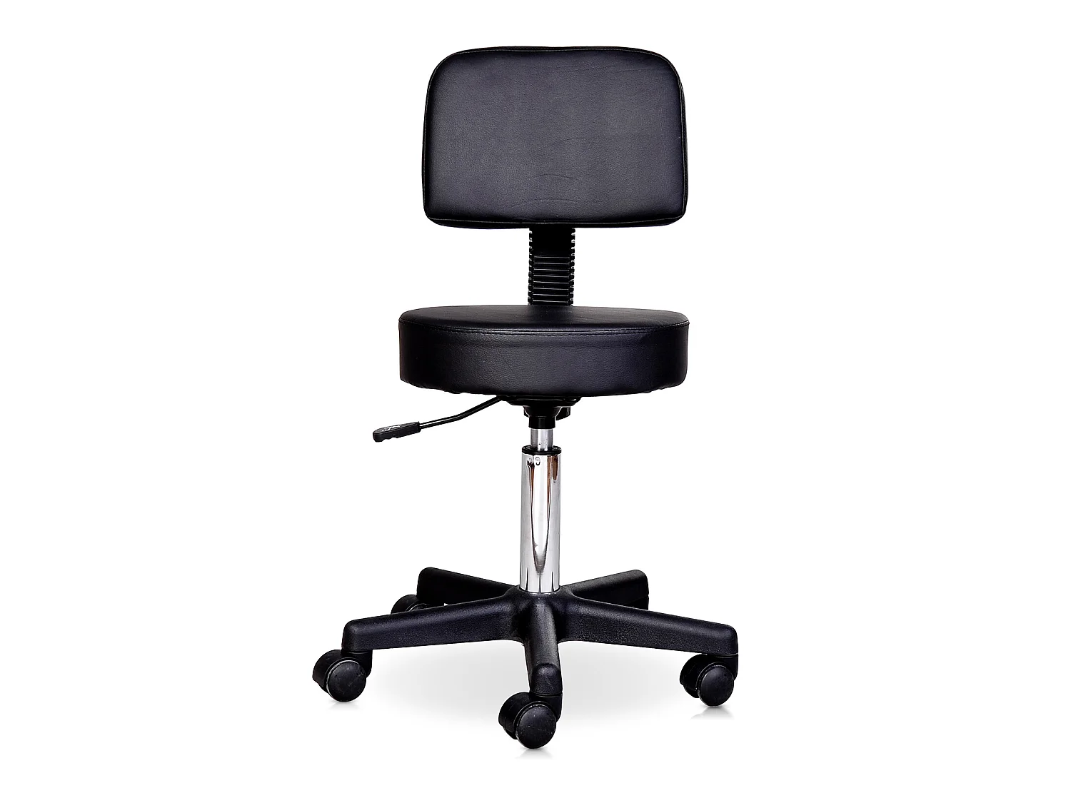 Tabouret massage à roulettes réglable en hauteur pivotant avec dossier ergonomique noir