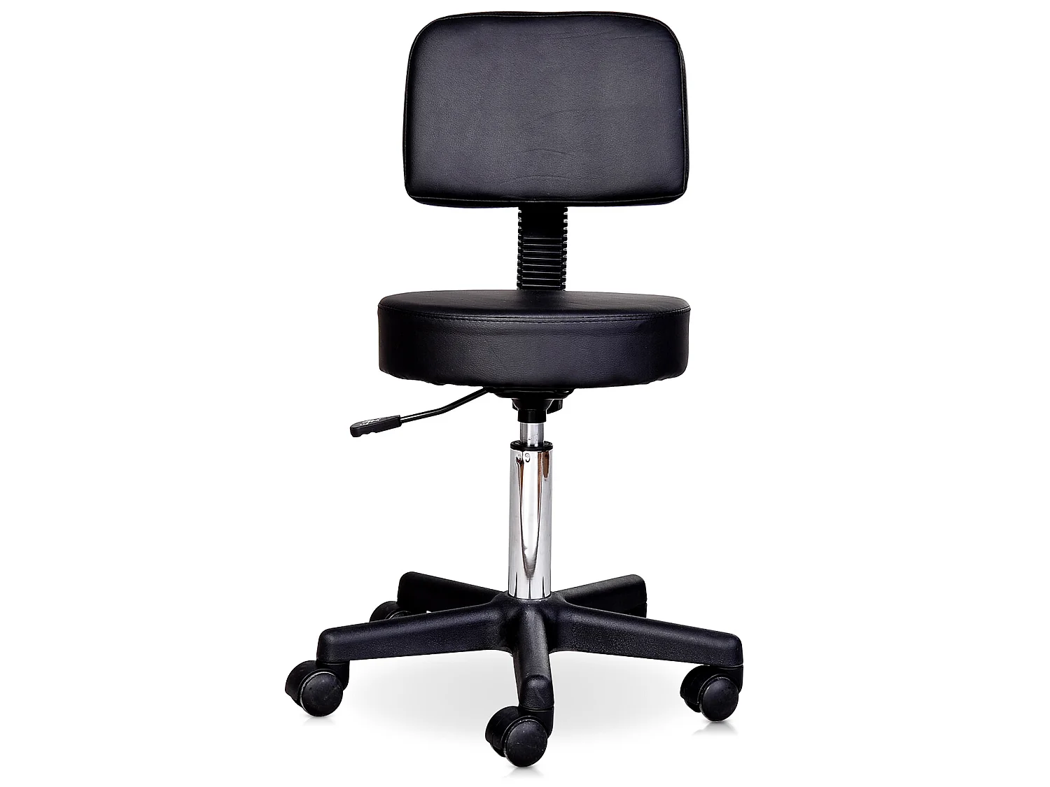 Tabouret massage à roulettes réglable en hauteur pivotant avec dossier ergonomique noir