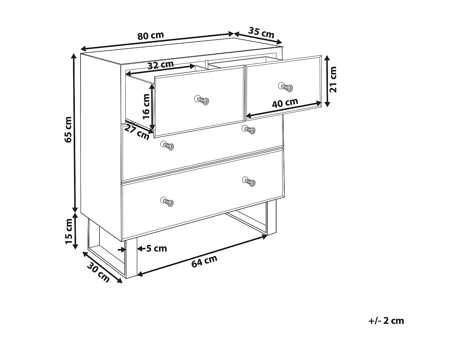 Commode à 5 tiroirs NESLE Miroir argenté