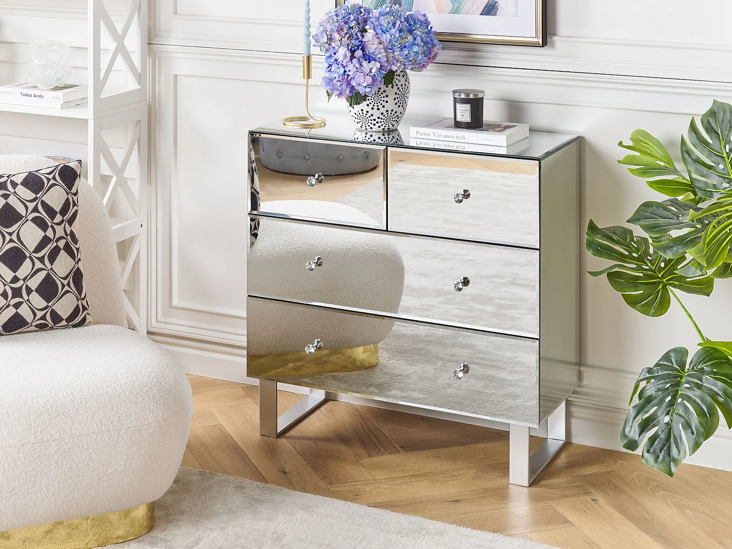 Commode à 5 tiroirs NESLE Miroir argenté