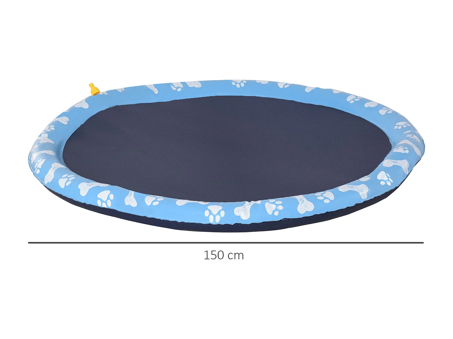 Piscine tapis à jet d'eau pour chien - Ø 1,5 m - pliable, facile à transporter - PVC bleu motifs os pattes